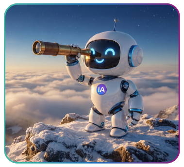 Effi robot su una montagna che tiene un cannocchiale